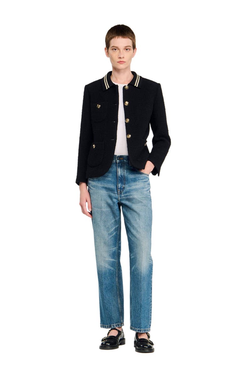 SANDRO Tweed jacket, Main, color, Black