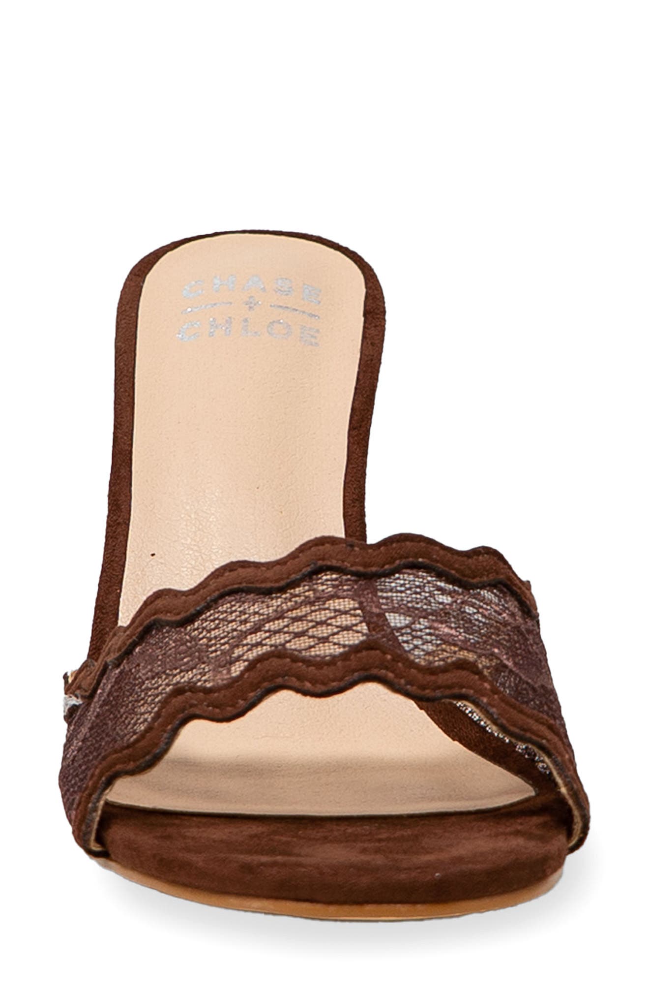 CHASE AND CHLOE Scalloped Lace Sandal, Alternate, color, Brown