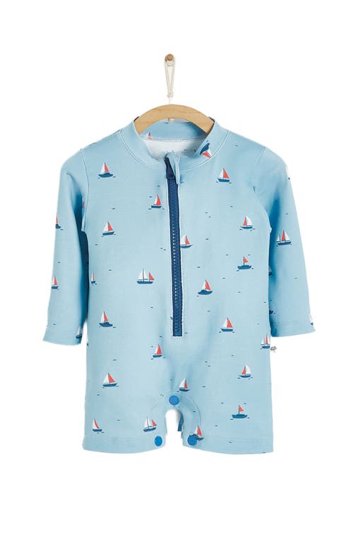 Babycottons Beach Long Sleeve 1- Piece Rashguard In Light Blue