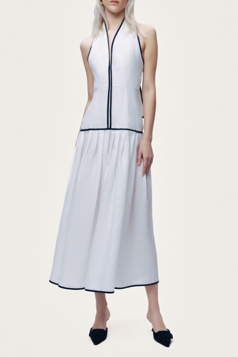 Binding Detail Halterneck Midi Dress