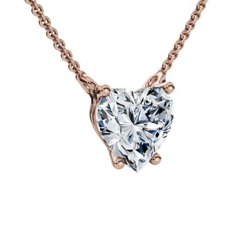 1Ct Heart Shape Diamond Solitaire Diamond Pendant 14k Gold Necklace Lab Grown