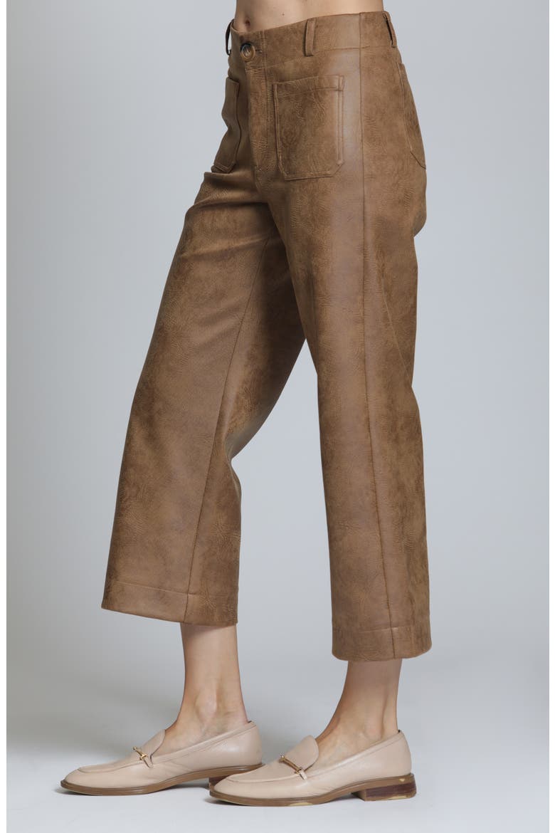 High Waist Faux Leather Crop Wide Leg Pants, Alternate, color, CARAMEL