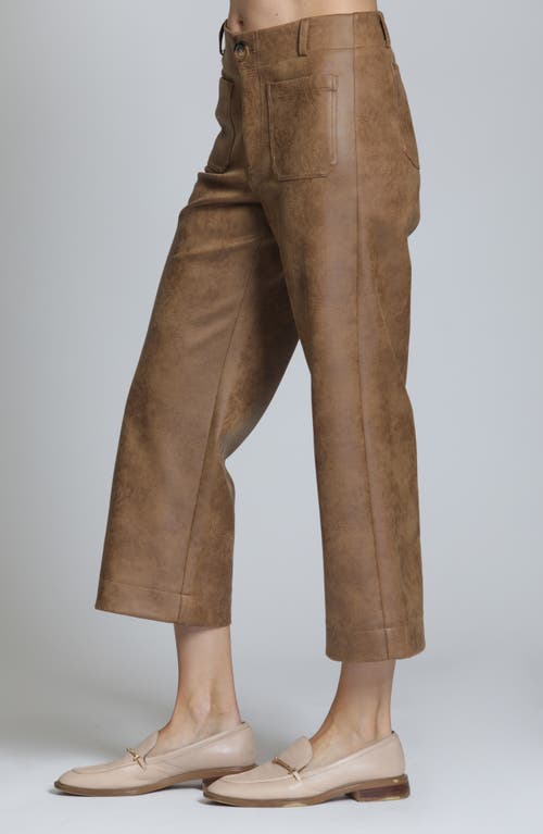 Apny High Waist Faux Leather Crop Wide Leg Pants In Brown