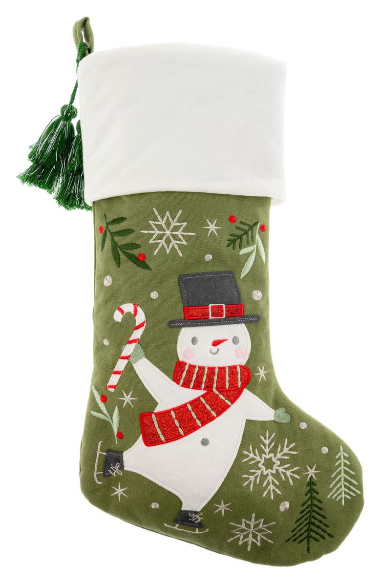 Stephen Joseph Embroidered Holiday Stocking, Main, color, Green Snowman