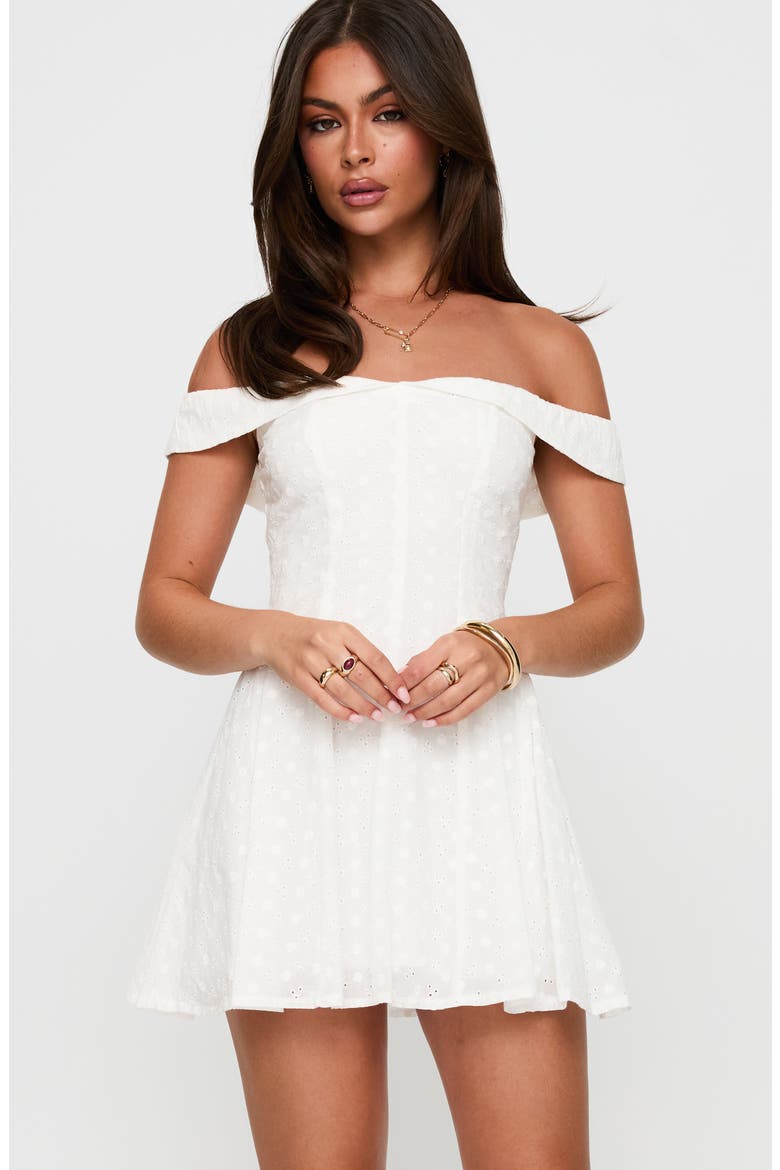 Rosebud Broderie Off the Shoulder Minidress, Alternate, color, WHITE