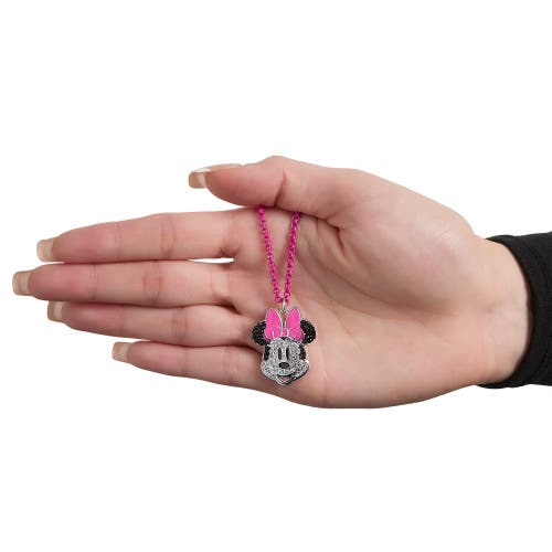Disney Pave Crystal Minnie Mouse Necklace With Pink Chain, 16"+3" In Multi