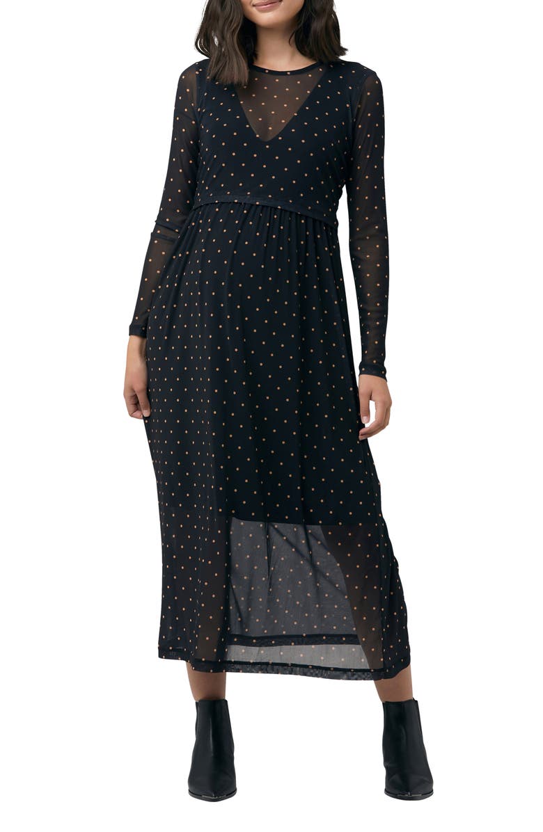 Ripe Maternity Dot Pattern Long Sleeve Maternity Dress, Main, color, 