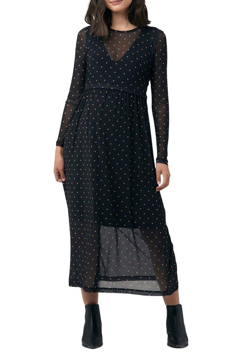 Dot Pattern Long Sleeve Maternity Dress