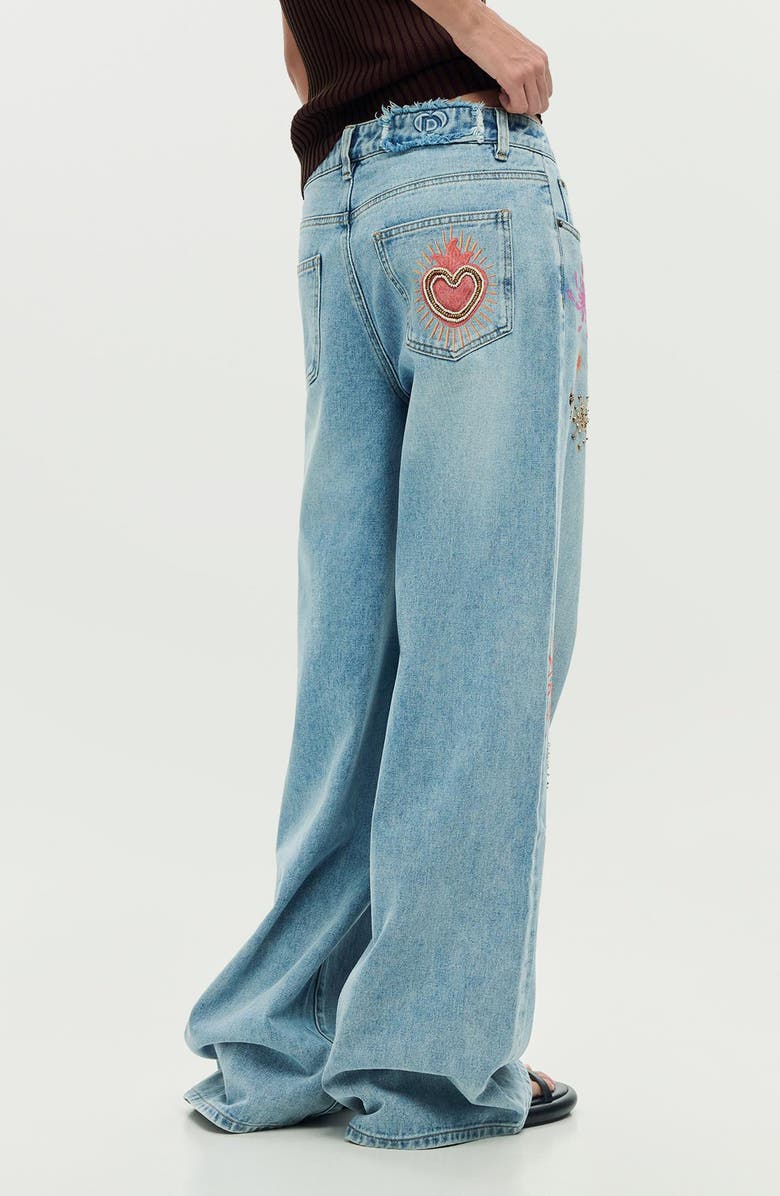 Desigual Beaded Wide Leg Jeans, Alternate, color, Light Blue