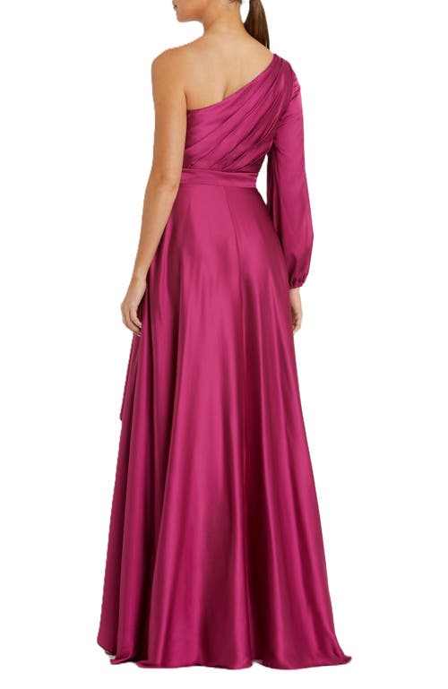 Mac Duggal High Low One Shoulder Flowy Gown In Berry