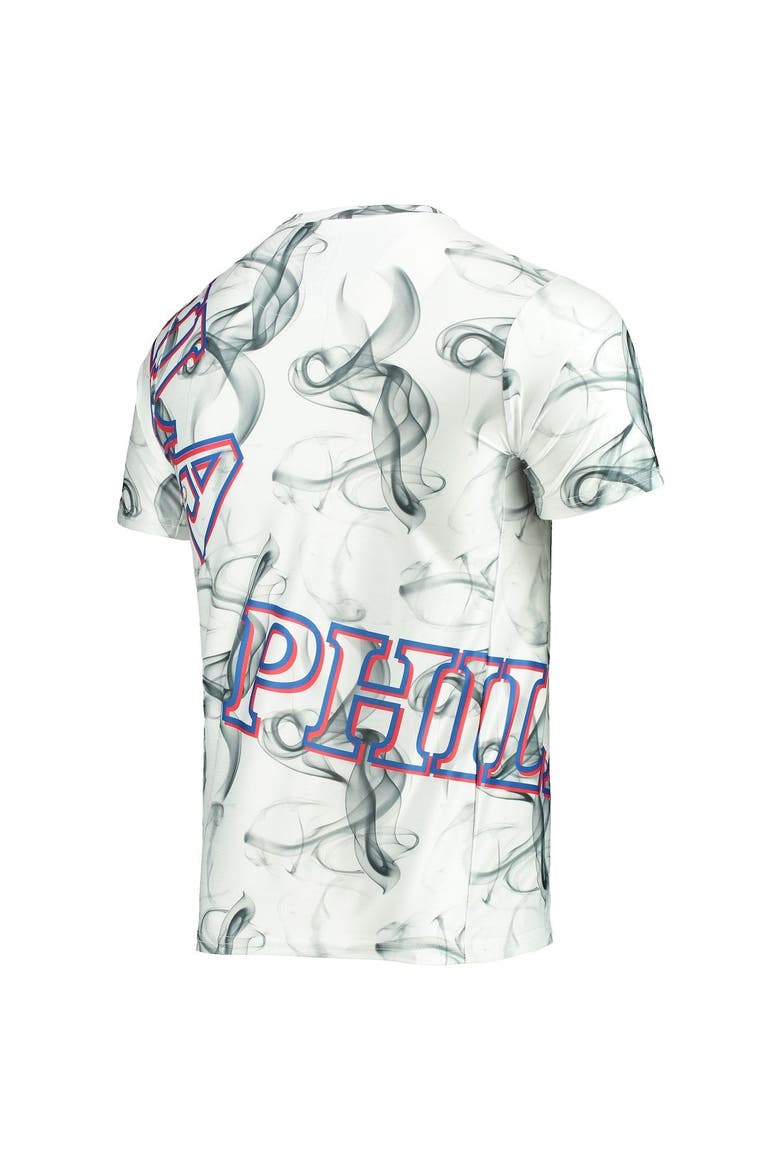Men's FISLL White/Black Philadelphia 76ers Asymmetric Bold Smoke T-Shirt, Alternate, color, White