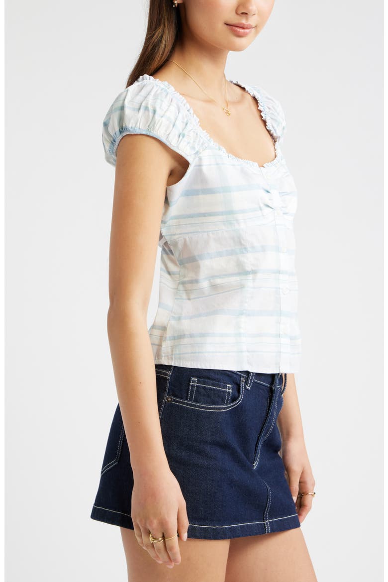 Ruffle Trim Cap Sleeve Cotton Top, Alternate, color, IVORY- BLUE MAGDA PLAID