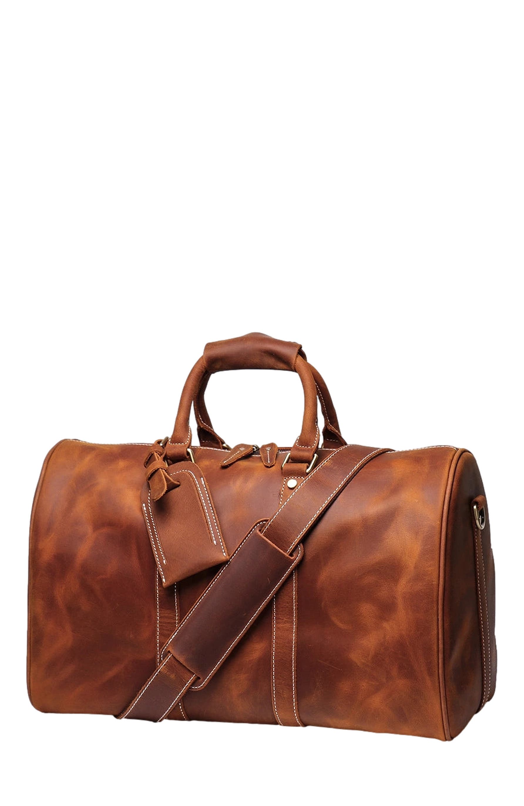 STEEL HORSE LEATHER The Brandt Weekender | Small Leather Duffle Bag, Alternate, color, Brown