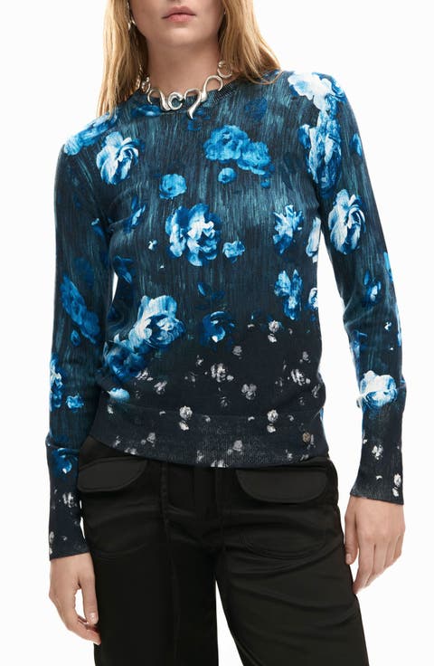 Floral Fine Gauge Crewneck Sweater
