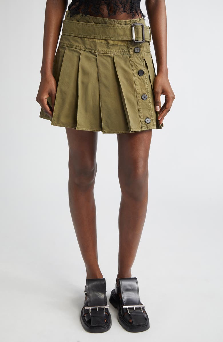 McQueen Pleated Twill Miniskirt, Main, color, Khaki