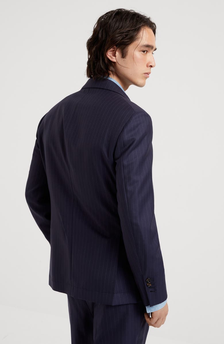 Brunello Cucinelli Chalk stripe blazer, Alternate, color, Navy Blue