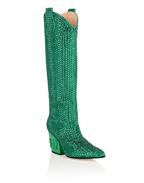 Cowboy Boots Mid Heels High Crystal Women