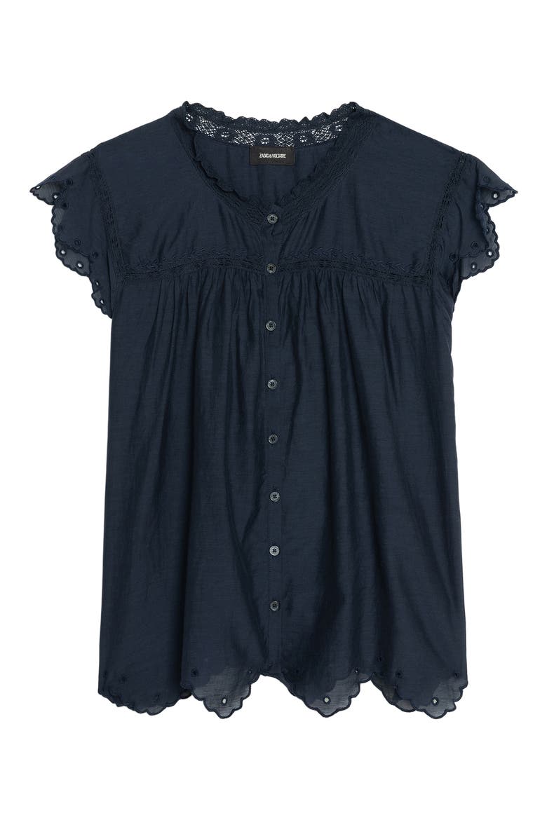Tika Lace Trim Flutter Sleeve Top, Alternate, color, ENCORE