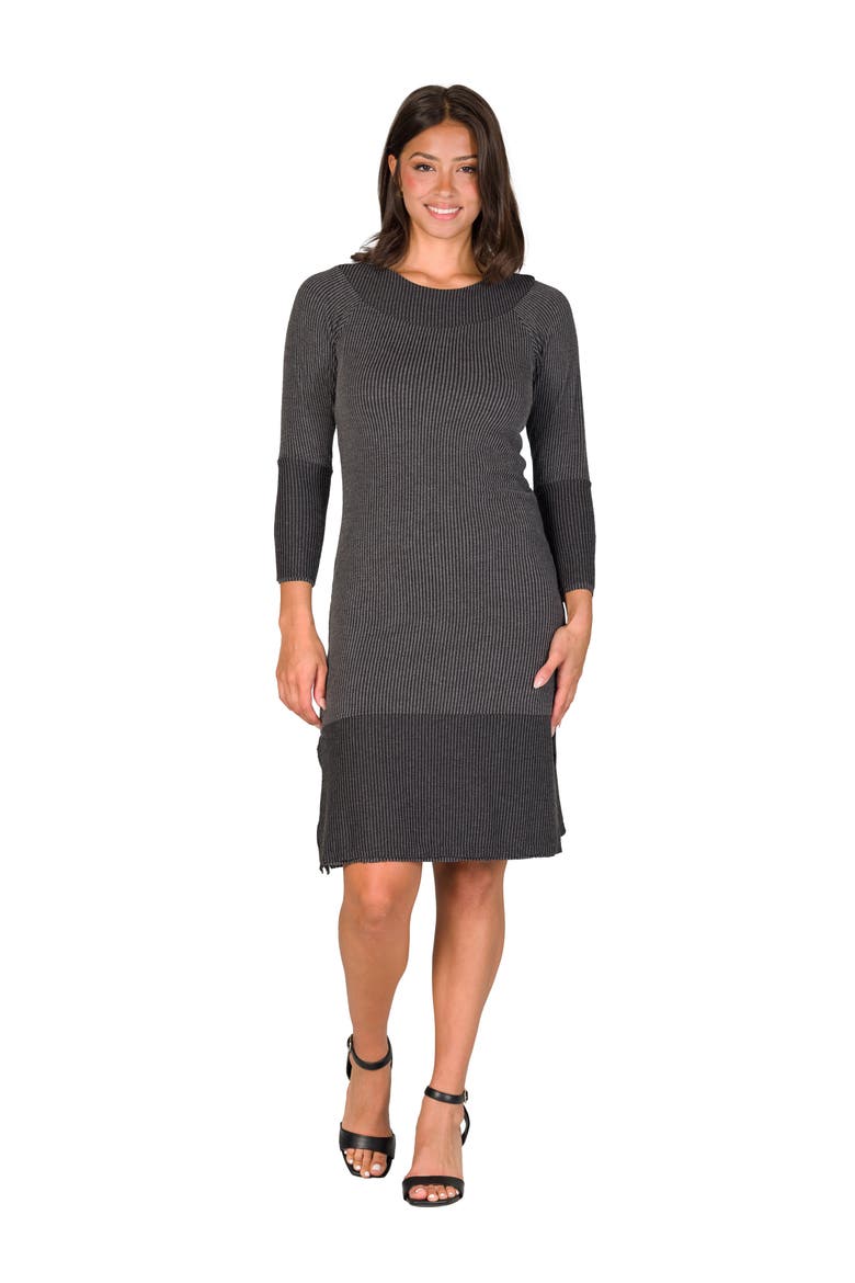 Ribbed Knit Long Sleeve Split Hem Sweater Dress, Main, color, Black