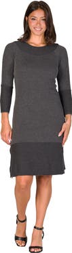 24seven Comfort Apparel Ribbed Knit Long Sleeve Split Hem Sweater Dress