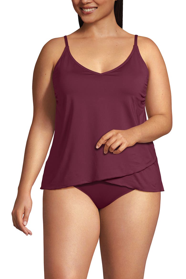 Tulip Hem Tankini Top, Main, color, Burgundy Spritz