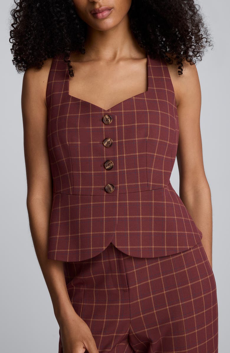 Kenneth Cole Plaid Peplum Vest, Main, color, Russet Multi