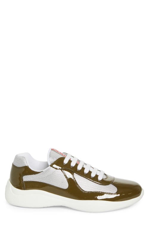 Prada Round Head Low-cut Sneakers In Loden/argento