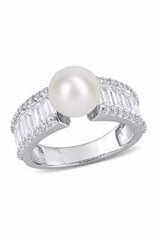 DELMAR White Sapphire & 8-8.5mm Freshwater Pearl Ring