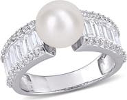 DELMAR White Sapphire & 8-8.5mm Freshwater Pearl Ring
