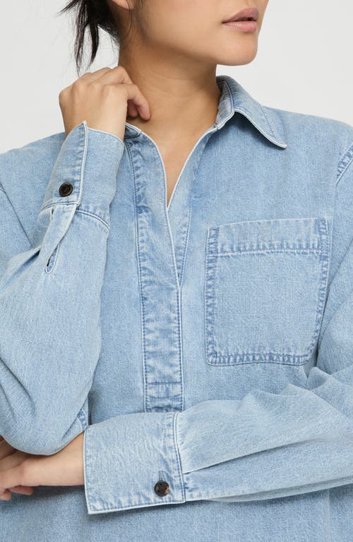 Shop Lafayette 148 New York Patch Pocket Popover Shirt In Stonewash Blue