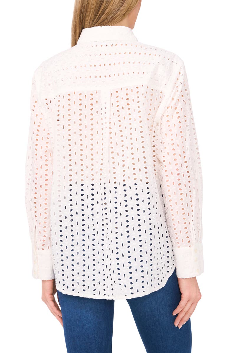 Cotton Eyelet Button-Up Shirt