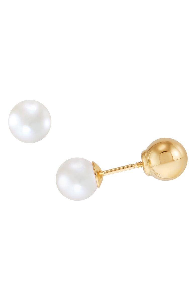 Frankie & Zoe Reversible Cultured Pearl & Ball Stud Earrings, Alternate, color, Yellow Gold