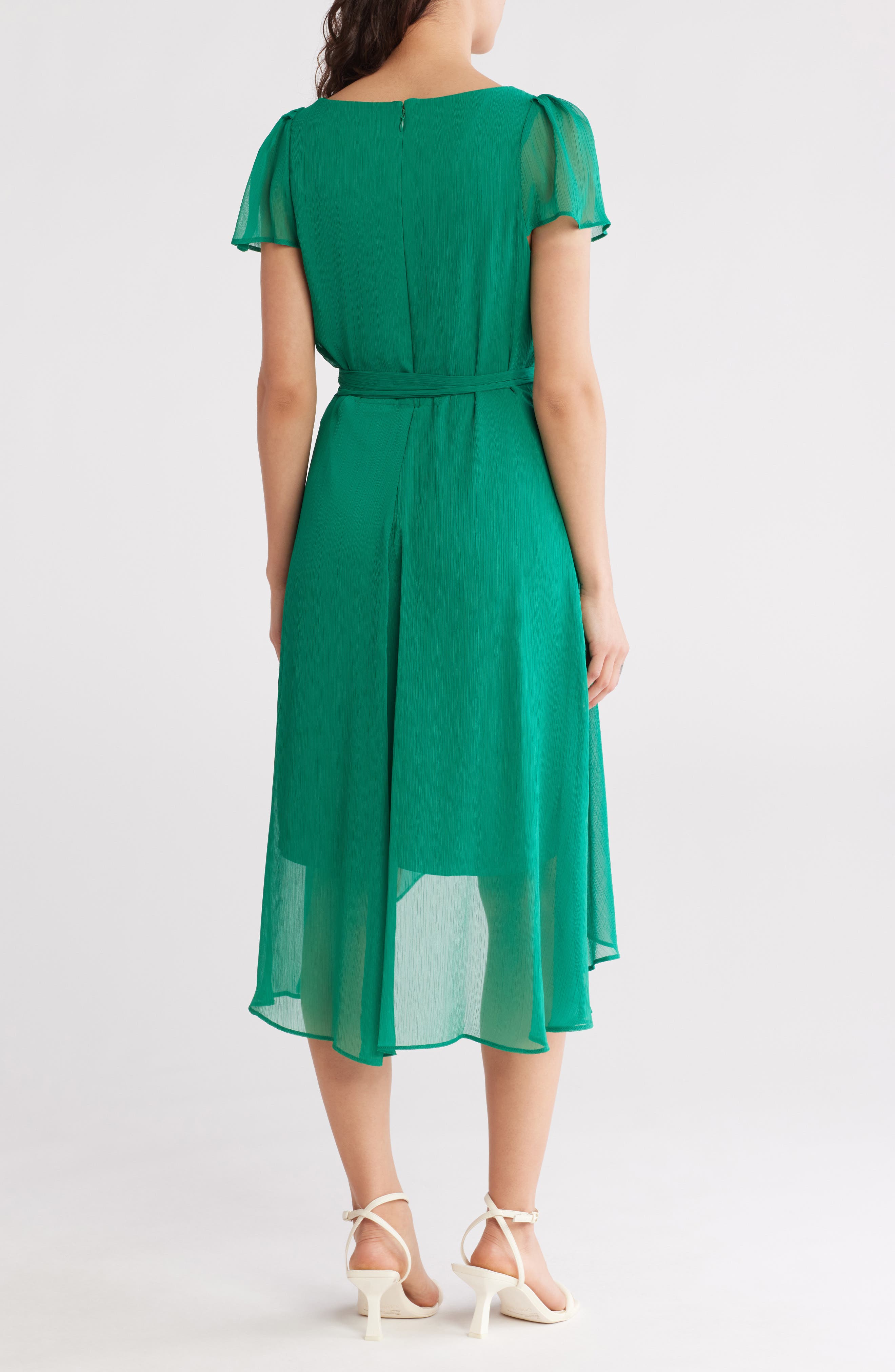 Flutter Sleeve Faux Wrap Midi Dress - image 2
