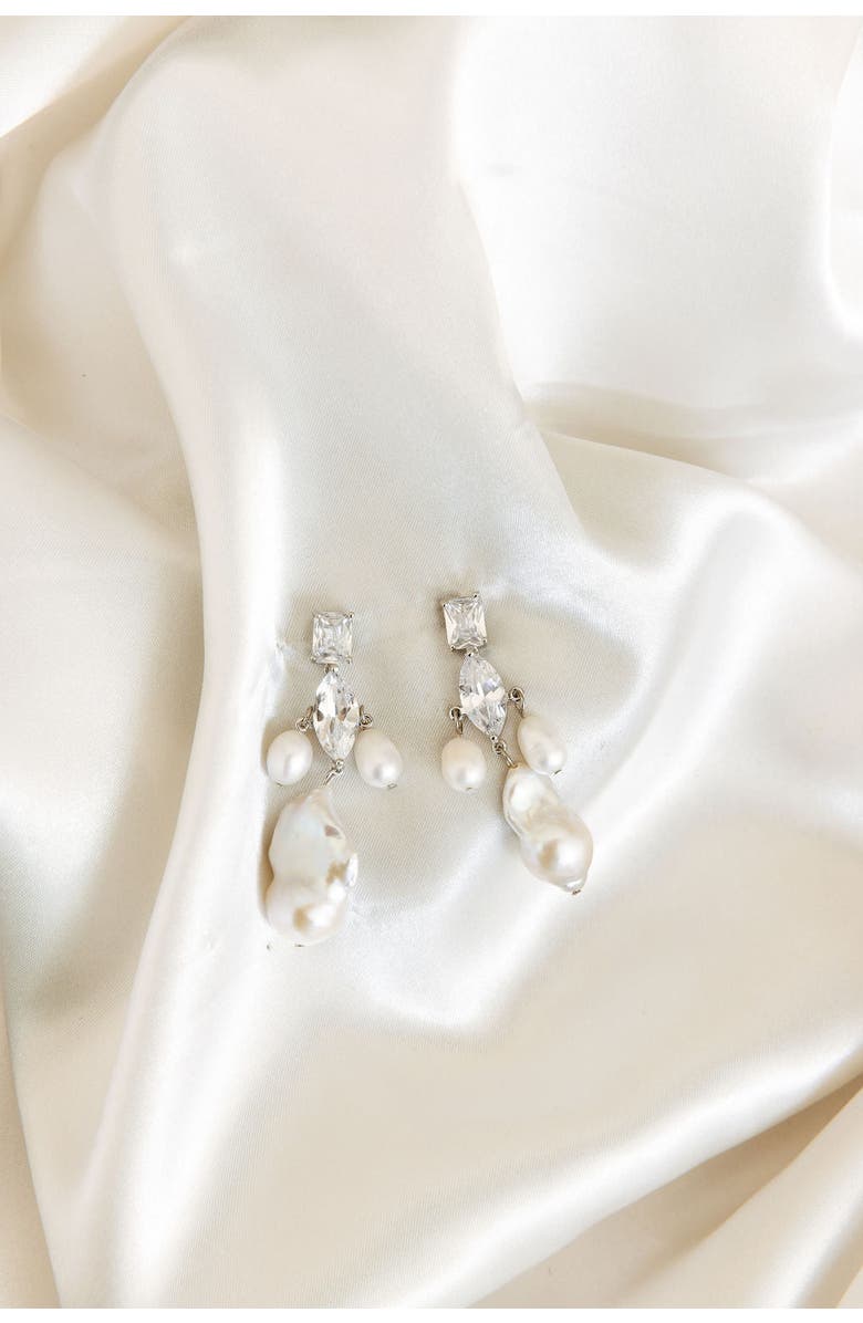 Untamed Petals Astoria Freshwater Pearl Drop Earrings, Alternate, color, Silver