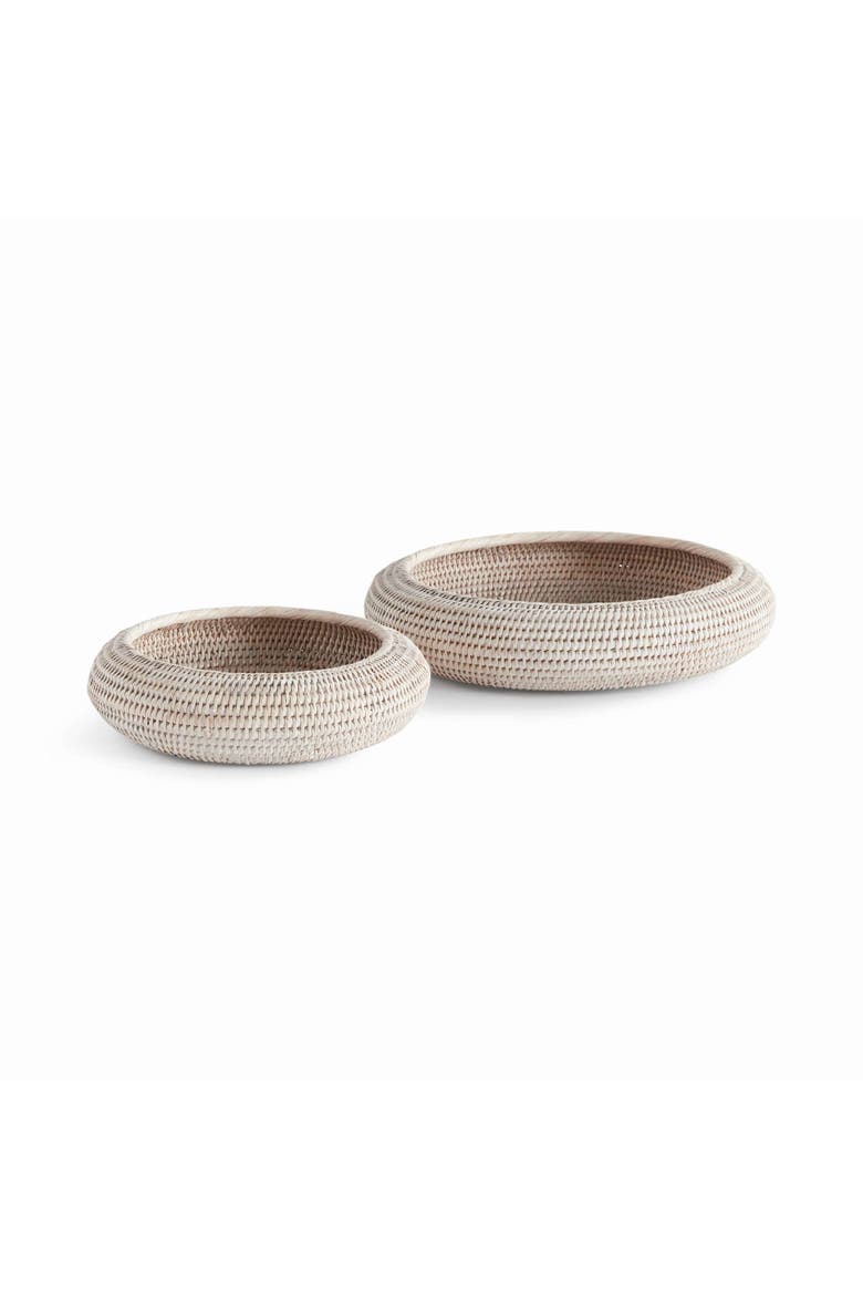 Burma Rattan Shallow Display Bowls Set Of 2, Main, color, White