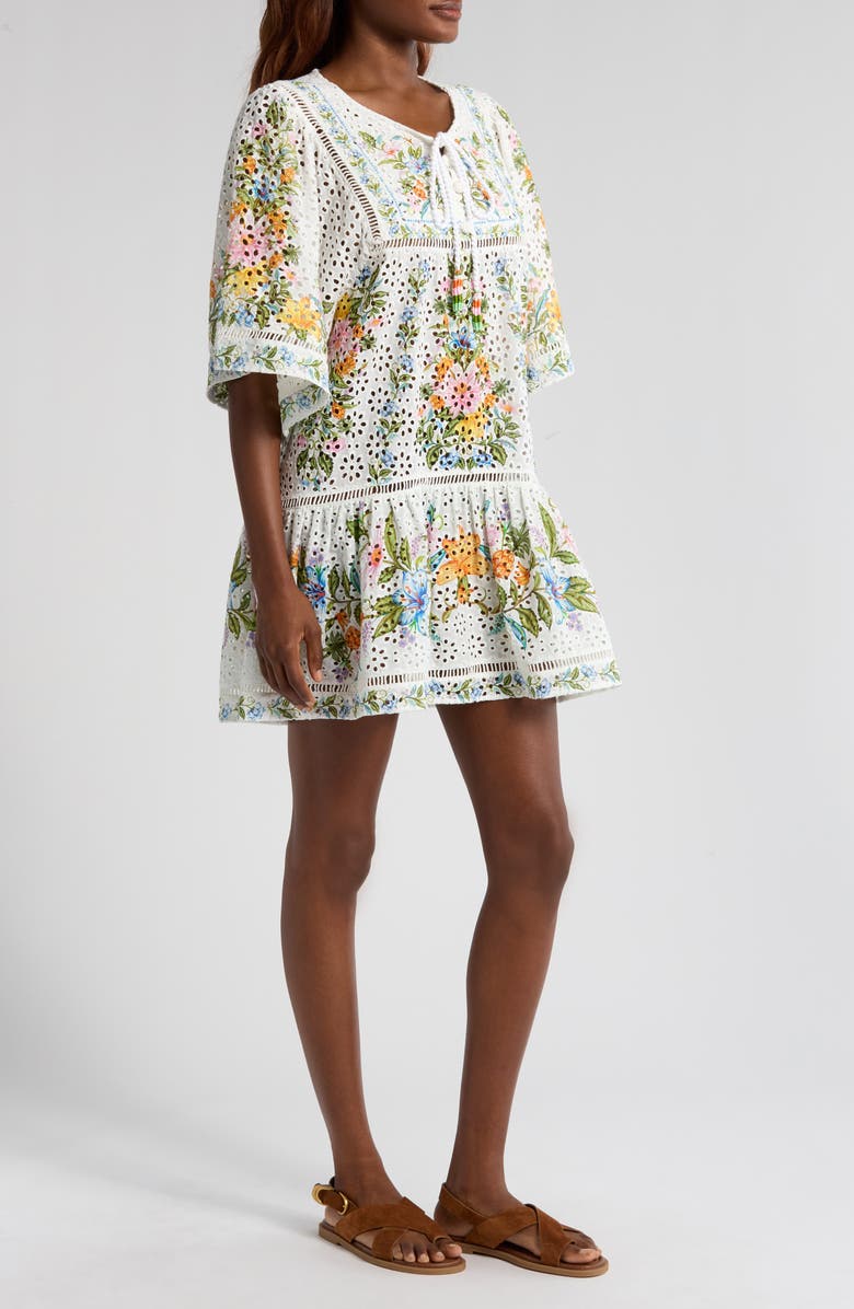 FARM Rio Sweet Bloom Bouquet Cotton Eyelet Cover-Up Minidress, Alternate, color, 