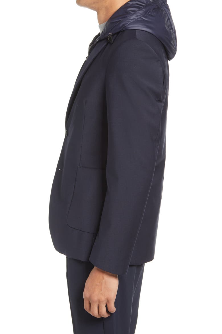 Hanry Wool Blend Blazer with Hooded Bib, Alternate, color, DARK BLUE