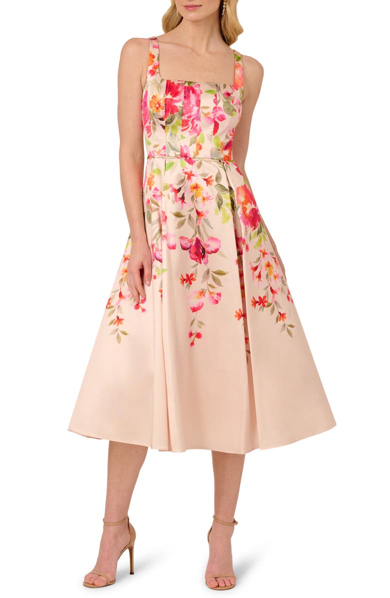 Adrianna Papell Border Floral Mikado Cocktail Dress, Main, color, 