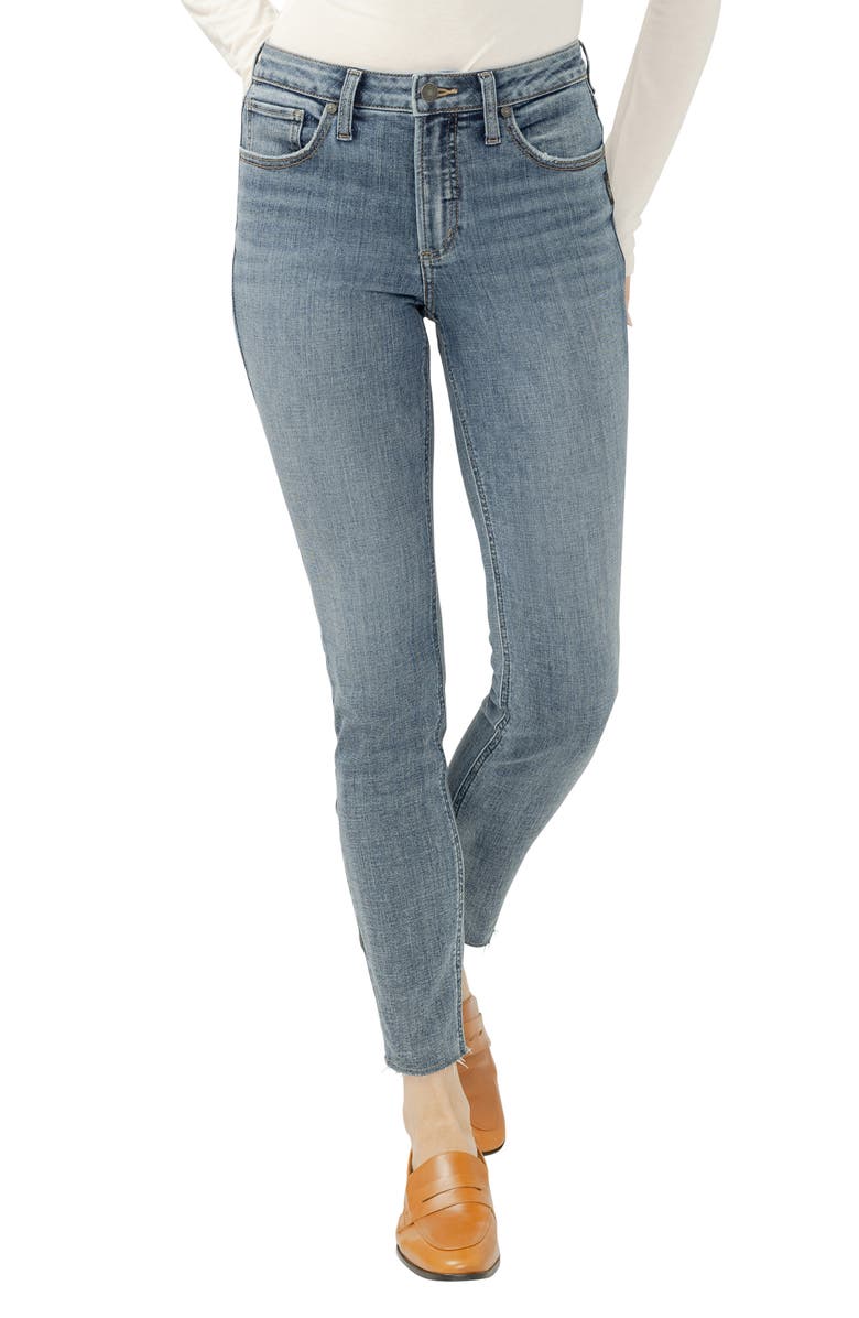 Silver Jeans Co. Most Wanted Raw Hem Mid Rise Skinny Jeans, Main, color, Elenore