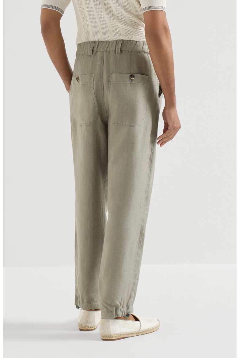 Linen micro chevron trousers with drawstrings, Alternate, color, Sage