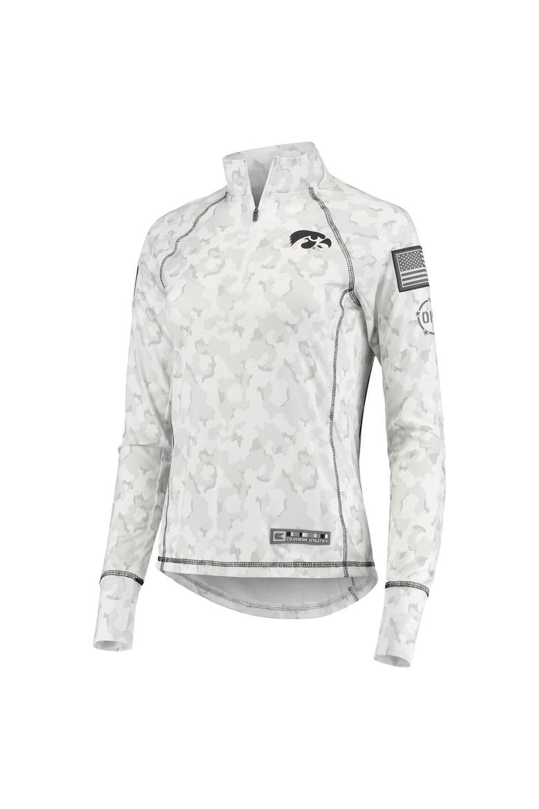 Women's Colosseum White Iowa Hawkeyes OHT Military Appreciation Officer Arctic Camo Fitted Lightweight 1/4-Zip Jacket, Alternate, color, White
