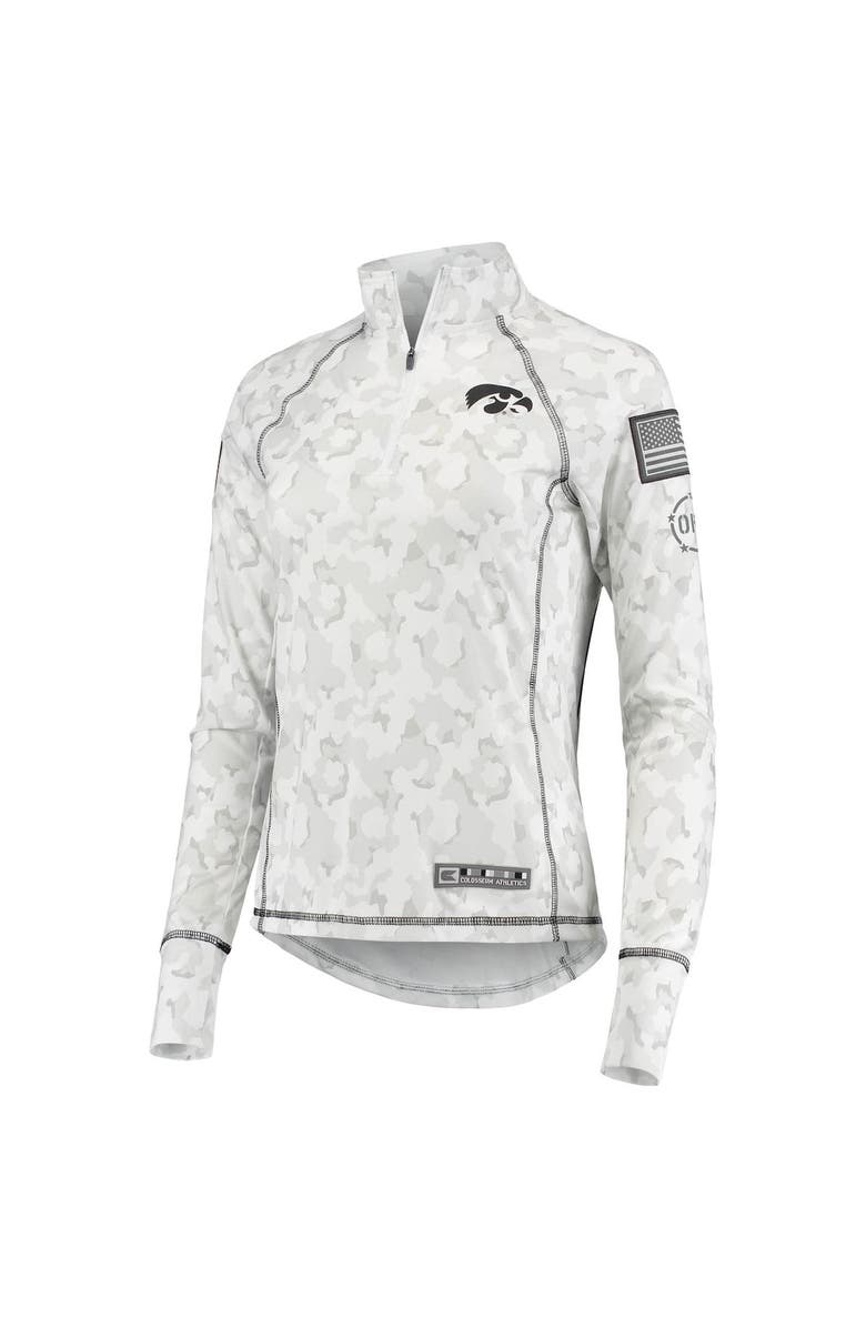 COLOSSEUM Women's Colosseum White Iowa Hawkeyes OHT Military Appreciation Officer Arctic Camo Fitted Lightweight 1/4-Zip Jacket, Alternate, color, 