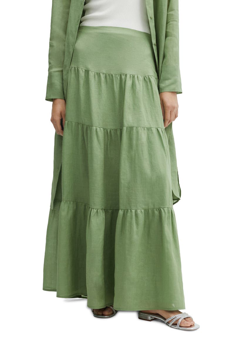 Tiered Ramie Maxi Skirt, Main, color, GREEN