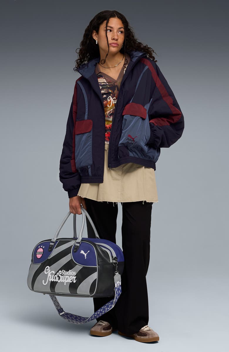 PUMA x KidSuper Hooded Nylon Windbreaker, Alternate, color, New Navy