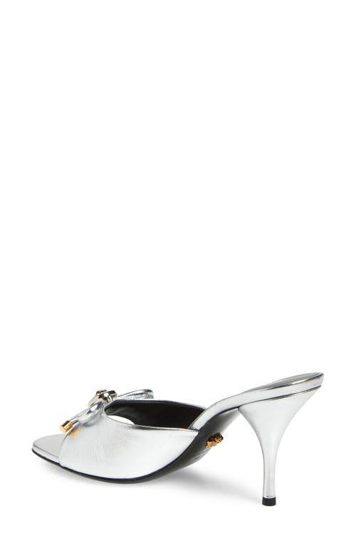 Versace Opera Bow Slide Sandal In Silverersace Gold