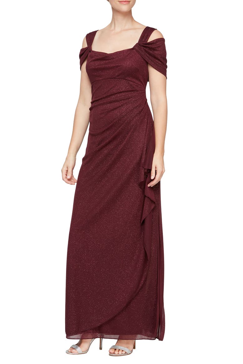 Cold Shoulder Ruffle Glitter Chiffon Gown video