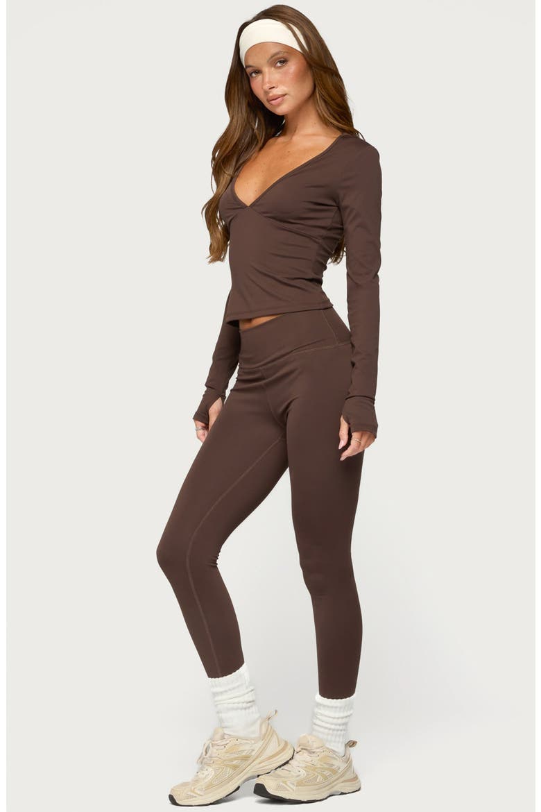 Seana V-Neck Long Sleeve Performance Top, Alternate, color, BROWN