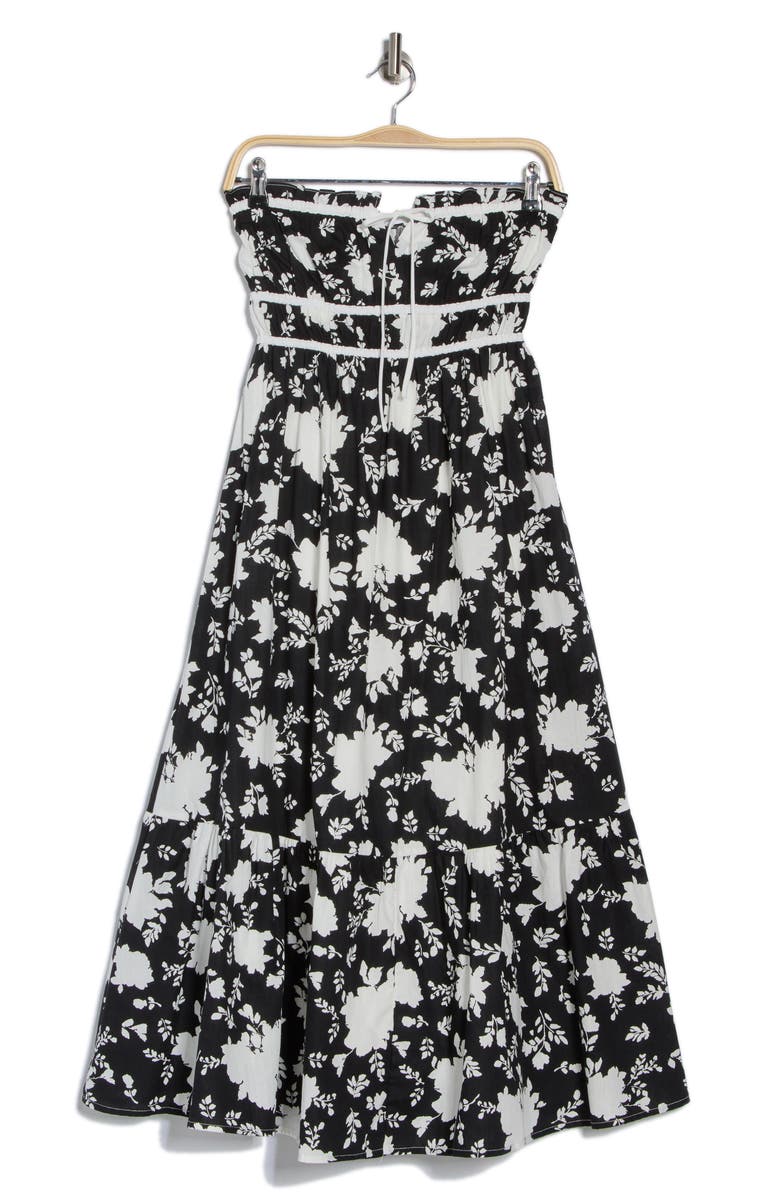 Lush Contrast Strapless Midi Dress, Alternate, color, Black White