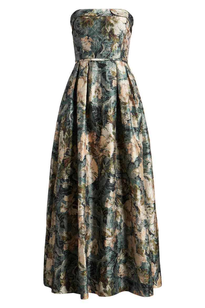 Floral Strapless Ball Gown, Alternate, color, BLUSH SAGE MULTI