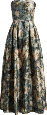 Tahari ASL Floral Strapless Ball Gown